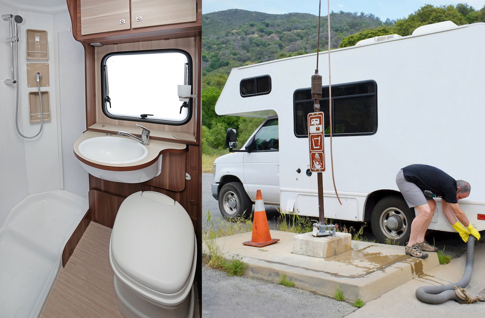 Portable RV/camper toilet and holding tank setup in Salinas, California