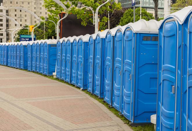 Seasonal porta potty units set up at a Salinas, California venue
